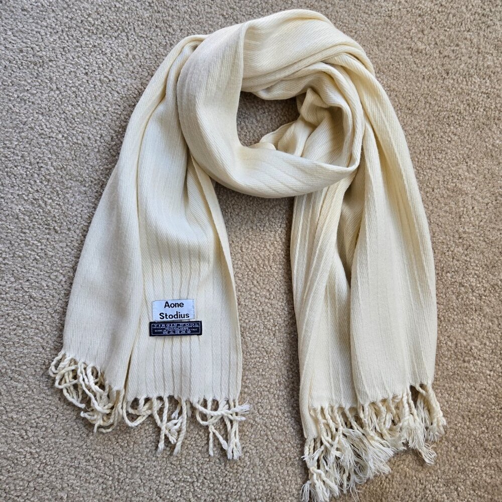 Aone Stodius 100% Wool Scarf Woven Ribbed Midweight Italy - Picture 2 of 11